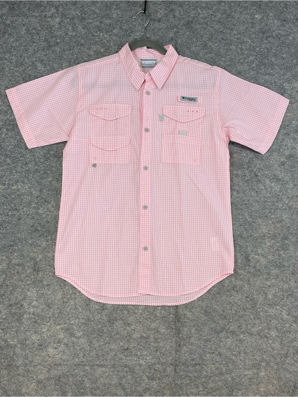 Columbia Womens PFG Fishing Shirt Pink Gingham XL Outdoor Performance Casual